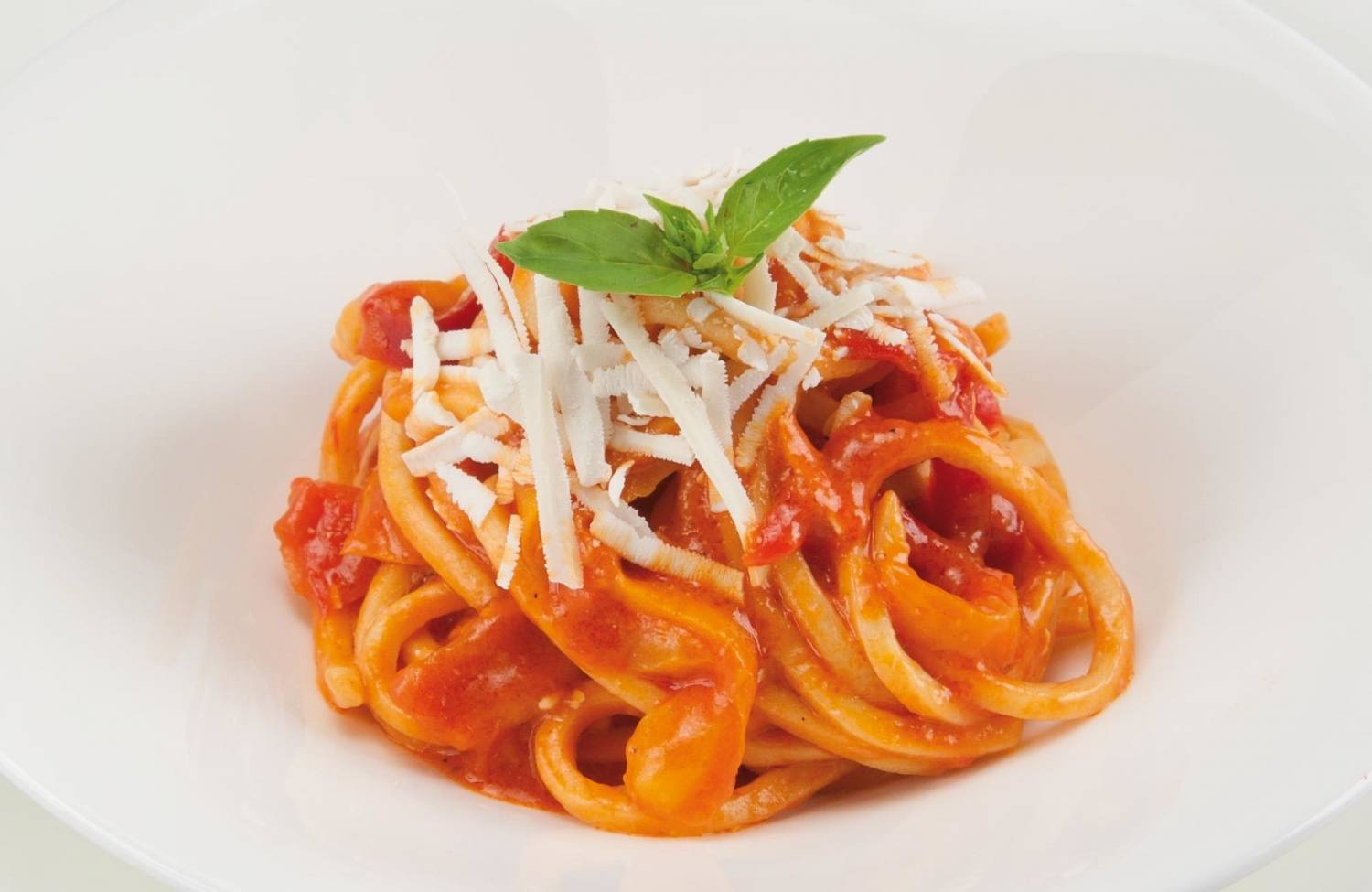 Troccoli with peppers cream and saltes ricotta cheese